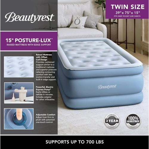 뷰티레스트 Beautyrest Posture Lux Air Bed Mattress with Express Pump and Raised Edge Support, 15 Twin