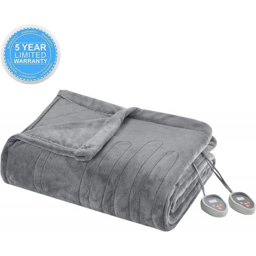 뷰티레스트 Beautyrest - Plush Heated Throw Blanket -Secure Comfort Technology-Oversized 60 x 70- Lavender - Cozy Soft Microlight Heated Electric Blanket Throw - 3-Setting Heat Controller-5 Ye