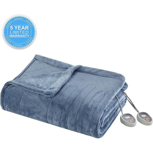 뷰티레스트 Beautyrest - Plush Heated Throw Blanket -Secure Comfort Technology-Oversized 60 x 70- Lavender - Cozy Soft Microlight Heated Electric Blanket Throw - 3-Setting Heat Controller-5 Ye