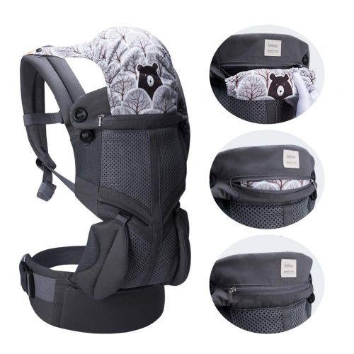  Bebamour Cotton Baby Carrier All Seasons Baby Wrap Carrier with Head Hood,Grey