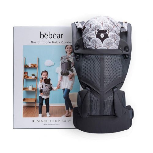  Bebamour Cotton Baby Carrier All Seasons Baby Wrap Carrier with Head Hood,Grey