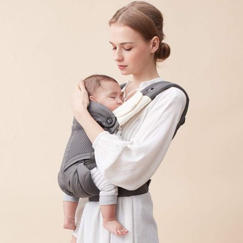  Bebamour Cotton Baby Carrier All Seasons Baby Wrap Carrier with Head Hood,Grey