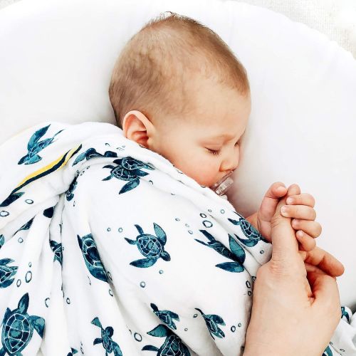  Bebe au Lait Oh So Soft Muslin Snuggle Blanket Set, Surf and Sea Turtles