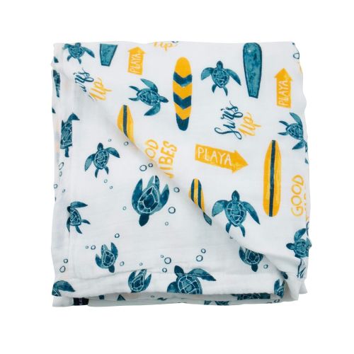  Bebe au Lait Oh So Soft Muslin Snuggle Blanket Set, Surf and Sea Turtles