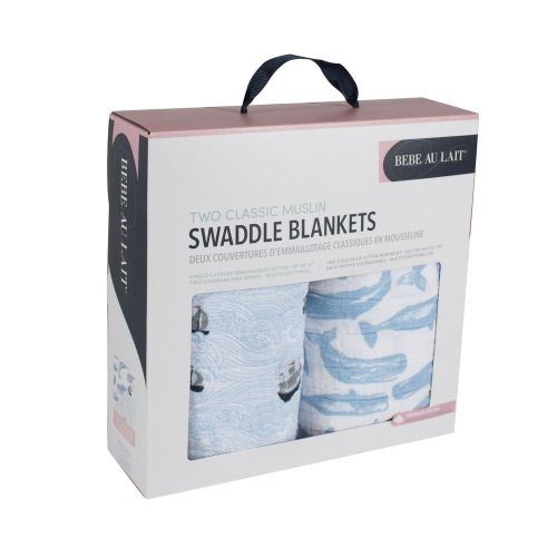  Bebe au Lait Classic Muslin Swaddle Blanket Set, High Seas & Moby