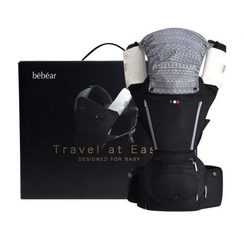  Bebear Bebamour Baby Carrier with Hip Seat 6 in 1 Ergonomic Baby Carrier Backpack(Black)