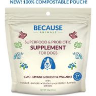 Because Animals Superfood & Probiotic Supplement for Dogs (4.4oz) - All-Natural, Human-Grade Ingredients -with Vitamins, Minerals, Antioxidants and More for Better Digestion, Coat