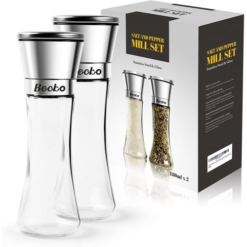  Becko manuelle Salz- und Pfeffermuehle/ verstellbare Gewuerzmuehlen mit Edelstahl und Glas Konstruktion  Packung:180 ml X 2