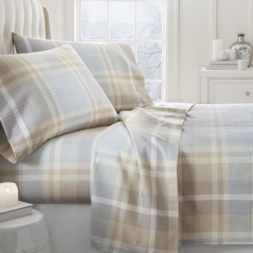  Becky Cameron 3 Piece Plaid Flannel Sheet Set, Twin, Light Blue