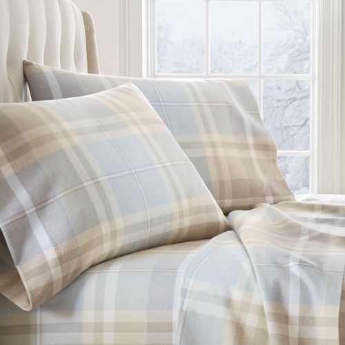  Becky Cameron 3 Piece Plaid Flannel Sheet Set, Twin, Light Blue