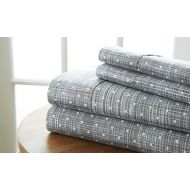 Becky Cameron Polkadot Printed Patterned Quality 4 Piece Sheet Set, King, Gray