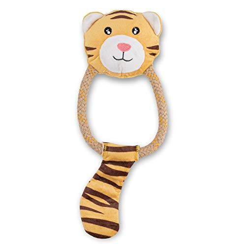  BECO PETS Tilly The Tiger, Strong Double Stitched Cloth and Rope Interactive Dog Toy with Squeaker