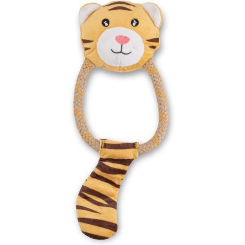  BECO PETS Tilly The Tiger, Strong Double Stitched Cloth and Rope Interactive Dog Toy with Squeaker