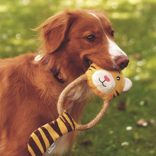  BECO PETS Tilly The Tiger, Strong Double Stitched Cloth and Rope Interactive Dog Toy with Squeaker