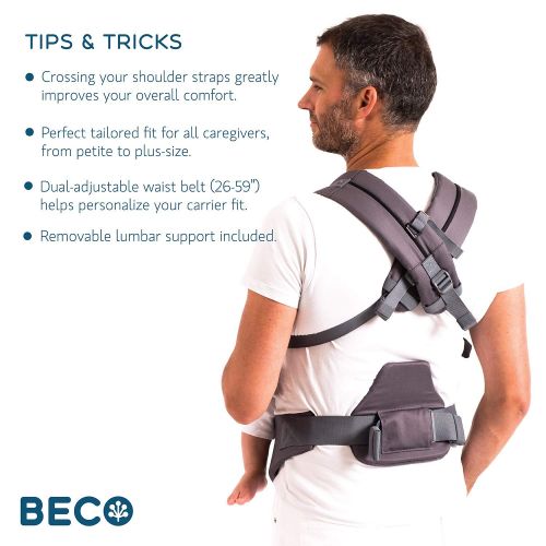  Beco Baby Carrier Beco 8 Baby Carrier - Dark Grey Cool - All Seasons Ergonomic Baby Carrier Comes Complete with Infant Insert, Removable Lumbar Support, 360° of Comfort for Parent and Child