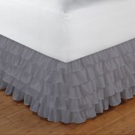 Bed skirt Relaxare Queen 300TC 100% Egyptian Cotton Silver Grey Solid 1PCs Multi Ruffle Bedskirt Solid (Drop Length: 16 inches) - Ultra Soft Breathable Premium Fabric