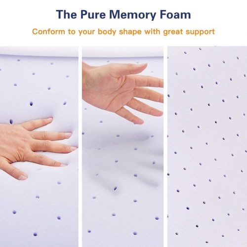  BedStory Memory Foam Mattress Topper Full, 2 Inch Lavender Infused Foam Mattress with Microfiber Fitted Cover, Memory Foam Mattress Pad Bed Topper with CertiPUR-US, Ventilated Desi