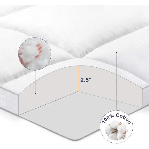  [아마존 핫딜]  [아마존핫딜]BedStory Premium Plush Mattress Topper Queen, Hotel Quality Bed Topper 2 Inch, Hypoallergenic Down Alternative Fiber Mattress Pad Cover Topper, with 4 Anchor Bands, 10-Year Warrant