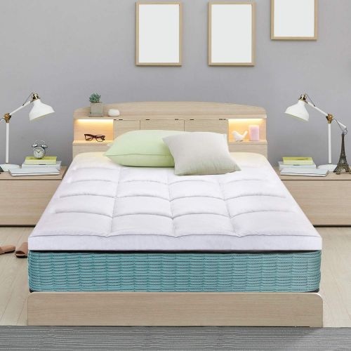  [아마존 핫딜]  [아마존핫딜]BedStory Premium Plush Mattress Topper Queen, Hotel Quality Bed Topper 2 Inch, Hypoallergenic Down Alternative Fiber Mattress Pad Cover Topper, with 4 Anchor Bands, 10-Year Warrant