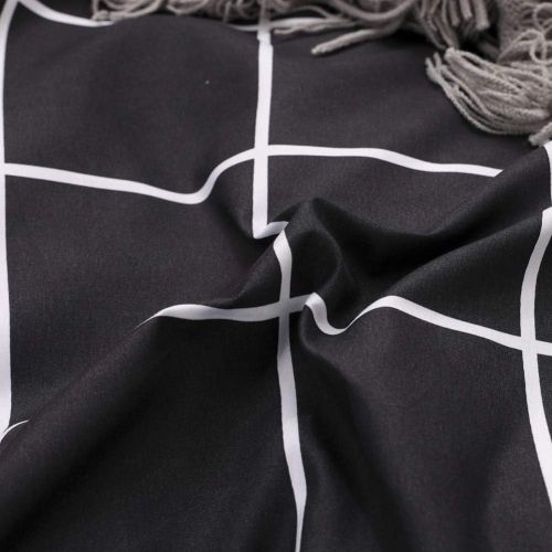  [아마존베스트]Bedbay Black Grid Duvet Cover Set Black and White Bedding Set Boys Girls Black White Stripe Bedding Twin 1 Duvet Cover 1 Pillowcase(Black, Twin)