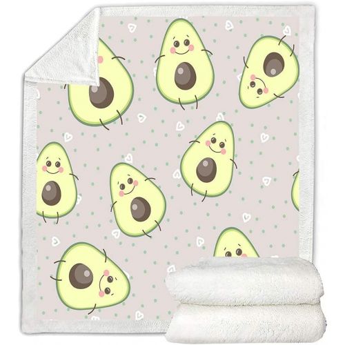  [아마존베스트]Bedbay Avocado Blanket Cute Fruit Throw Blanket for Kids Sherpa Fleece Blanket Cute Cartoon Avocado Decor Blankets Fuzzy Soft Blanket for Sofa Bed and Couch Twin (Avocado, Twin(60x80))