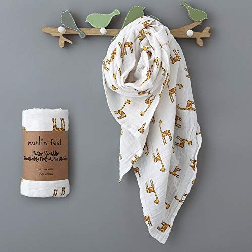  Bedding Overseas Baby Swaddle Blankets - Extra-Large Size 120cm x 120cm, Organic Muslin Cotton, Pack of 2 - Bee and Giraffe Designs (Unique)