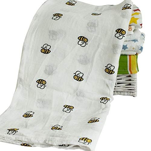  Bedding Overseas Baby Swaddle Blankets - Extra-Large Size 120cm x 120cm, Organic Muslin Cotton, Pack of 2 - Bee and Giraffe Designs (Unique)