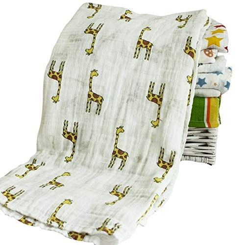  Bedding Overseas Baby Swaddle Blankets - Extra-Large Size 120cm x 120cm, Organic Muslin Cotton, Pack of 2 - Bee and Giraffe Designs (Unique)