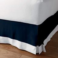 Bedding Overseas Classic Box Pleated Bed Skirt Dust Ruffle Tailored Styling (Navy Blue/White,King - 16 Drop)
