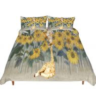 BeddingHome Cotton Duvet Cover Sets Giraffe Cartoon Bedding Sets Home Textile 3 Pieces Cute Animal Boys Girls Teens Bedding 1Comforter Cover with 2 Pillowcases-Queen