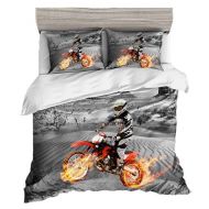 BeddingWish 3Pcs Microfiber Sports Style Bed Cover Set, 3D Motorcycle Racing Printed Bedding(No Comforter,No Sheet) Set for Kids Teen Boys -Full/Queen,Gray