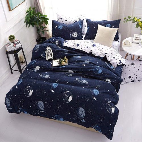  BeddingWish 3Pcs Blue Cartoon Star Universe Planets Beddding Set(No Comforter and Sheet) for Kids Teen Boys and Girls,Duvet Cover Set with 2 Pillow Shams -Full/Queen