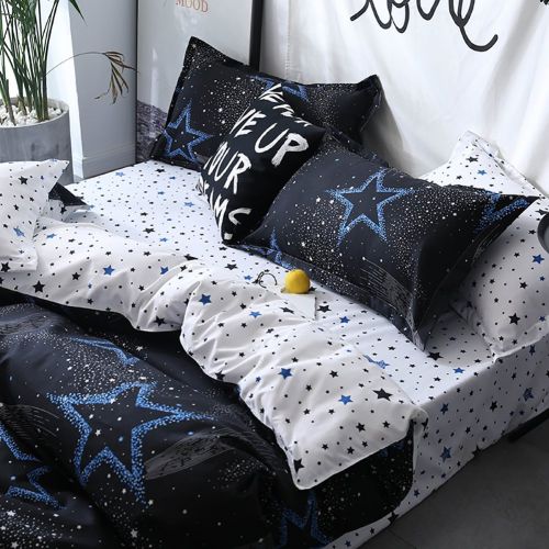  BeddingWish 3Pcs Blue Cartoon Star Universe Planets Beddding Set(No Comforter and Sheet) for Kids Teen Boys and Girls,Duvet Cover Set with 2 Pillow Shams -Full/Queen