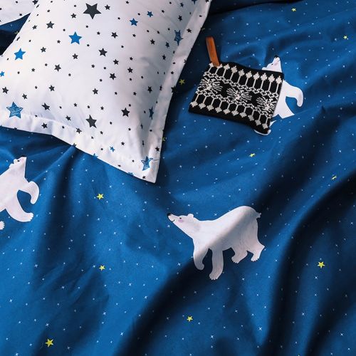  BeddingWish 3Pcs Blue Cartoon Star Universe Planets Beddding Set(No Comforter and Sheet) for Kids Teen Boys and Girls,Duvet Cover Set with 2 Pillow Shams -Full/Queen