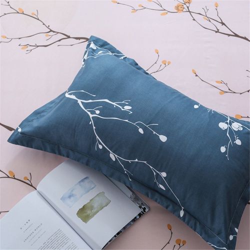  BeddingWish Polyester Floral Duvet Cover Sets for Women Girls White Orange Flowers String Printed 1 Comforter Cover with Ziper + 2 Pillowcases, Navy Blue Beige Queen Size