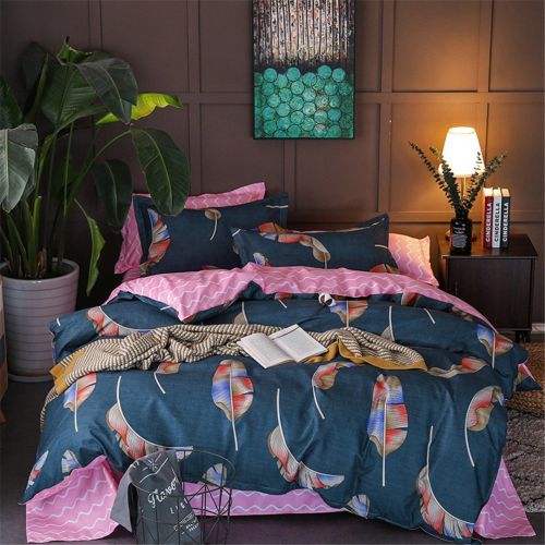  BeddingWish Polyester Floral Duvet Cover Sets for Women Girls White Orange Flowers String Printed 1 Comforter Cover with Ziper + 2 Pillowcases, Navy Blue Beige Queen Size