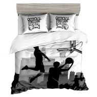 Beddingwish 3D Digital Printed White Black Basketball Duvet Cover Sets Boys Girls Team Sport Bedding (Queen)