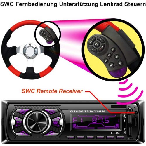  [아마존베스트]-Service-Informationen Bedee Car Radio with Bluetooth Hands-Free Kit MP3 Car Radio 1 Din USB Digital Media Receiver with SWC Remote Control, 7 LED Colours, SD/AUX/FM Radio, Universal for Android/iPhone/i