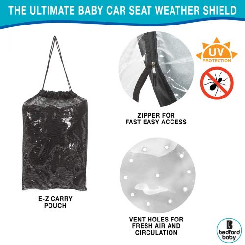  Bedford Baby Car Seat Rain Cover  Universal Vinyl Weather Shield Fits Doona and Most Infant Carrier Brands  Easy Access Zipper, Ventilation Holes  Waterproof, Snow and Dust Proof - by Bedfor
