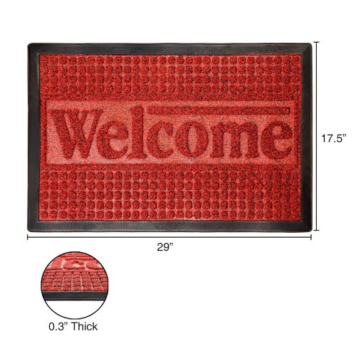  Door Mat Indoor/Outdoor Welcome Mat- Nonslip Rubber with Low Profile, Modern Design for Patio, Garage, Front Entrance by Bedford Home (Red, 17.5 x 29)
