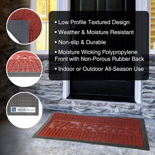  Door Mat Indoor/Outdoor Welcome Mat- Nonslip Rubber with Low Profile, Modern Design for Patio, Garage, Front Entrance by Bedford Home (Red, 17.5 x 29)