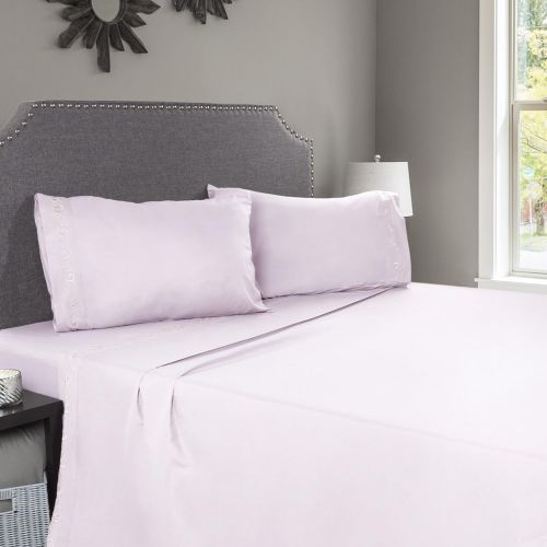  Embroidered Brushed Microfiber Sheets Set- Soft, Hypoallergenic, Wrinkle Resistant 4 Piece Sheet Set by Bedford Home (Queen) (Lavender)