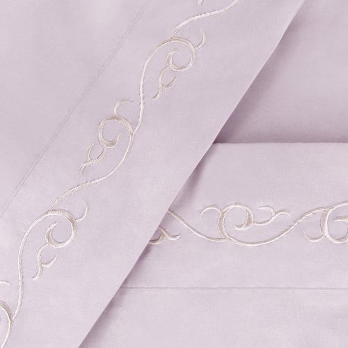  Embroidered Brushed Microfiber Sheets Set- Soft, Hypoallergenic, Wrinkle Resistant 4 Piece Sheet Set by Bedford Home (Queen) (Lavender)