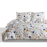 Bedlifes White Duvet Cover Set Queen Cotton Modern Bedding Set Colorful Stones Printed (1 Duvet Cover+2 Pillow Shams) with Zipper Closure and Ties for Girls Kids Womens Boys(3PCS Q