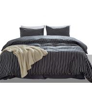 Bedlifes Striped Duvet Cover Set 100% Cotton Bedding Set Black White Striped Pattern(1 Duvet Cover+2 Pillow Shams) with Zipper Closure and Ties for Mens Womens Adult Boys Teens(3PC