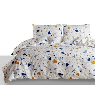 Bedlifes White Duvet Cover Set Twin Cotton Modern Bedding Set Colorful Stones Printed (1 Duvet Cover+1 Pillow Shams) with Zipper Closure and Ties for Girls Kids Womens Boys(2PCS Tw