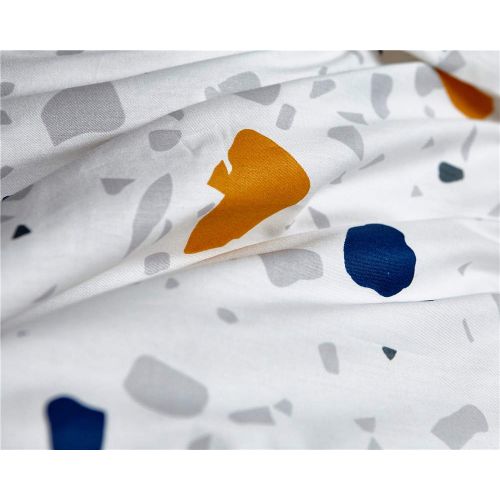  Bedlifes White Duvet Cover Set Twin Cotton Modern Bedding Set Colorful Stones Printed (1 Duvet Cover+1 Pillow Shams) with Zipper Closure and Ties for Girls Kids Womens Boys(2PCS Tw