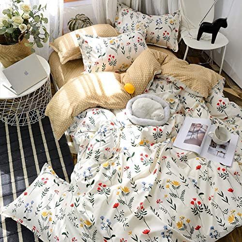  [아마존베스트]Bedorm Microfiber Floral Pattern, Floral 2-Piece Bedding Set (1 Duvet Cover, 1 Pillow Case), Twin, White