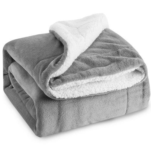  Bedsure BEDSURE Sherpa Fleece Blanket Throw Size Grey Plush Throw Blanket Fuzzy Soft Blanket Microfiber