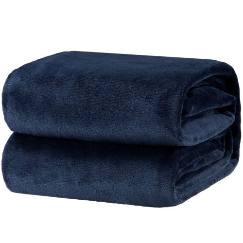  Bedsure Flannel Fleece Luxury Blanket Navy Twin Size Lightweight Cozy Plush Microfiber Solid Blanket